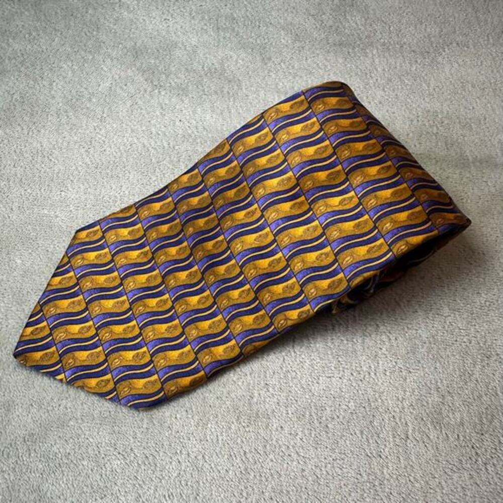 Robert Talbott BOC Yellow Blue Geometric Silk Tie 3.75"x60" Designer Necktie USA